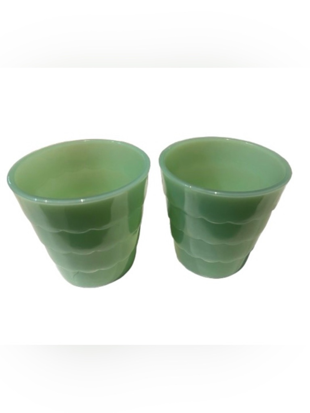 Two Vintage Fire King Jadeite Green Glass Planter Flower Pots 3.75”